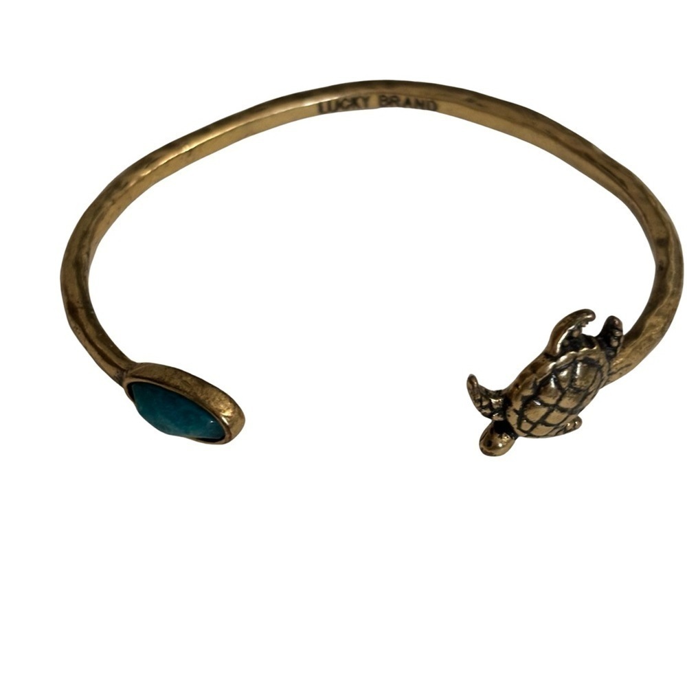 Lucky Brand bronze faux turquoise turtle adjustable bracelet #023